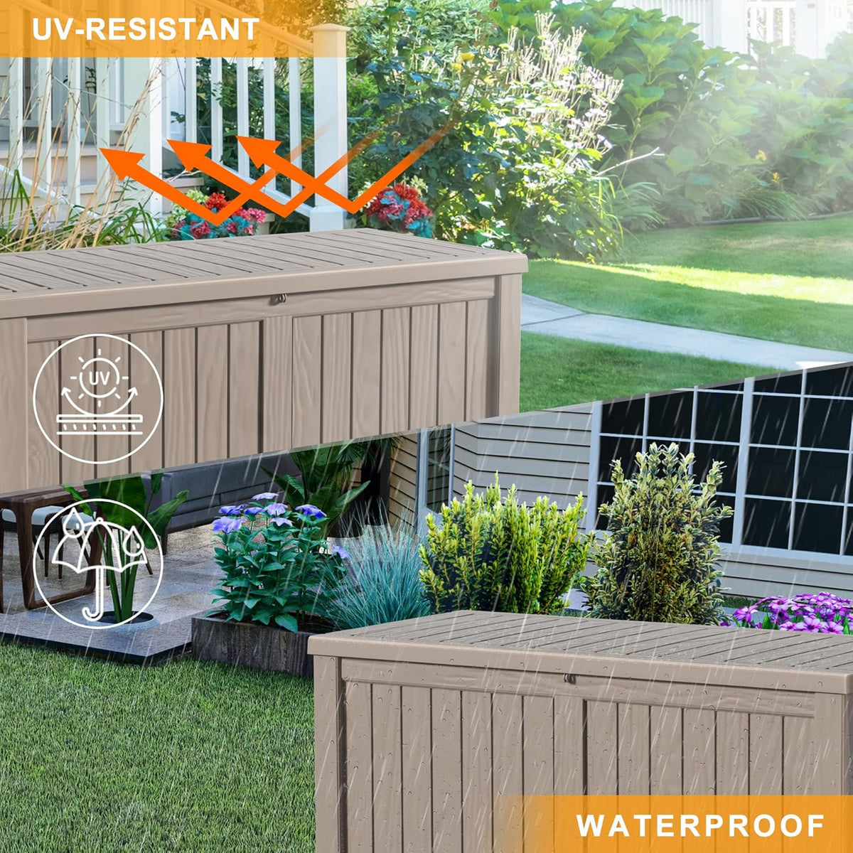 30 Gallon Outdoor Deck Box, Lockable Waterproof Outdoor Storage Boxes For Garden Tools,Indoor Cushions,Accessories Outside Storage Resin Weatherproof Container(Black)