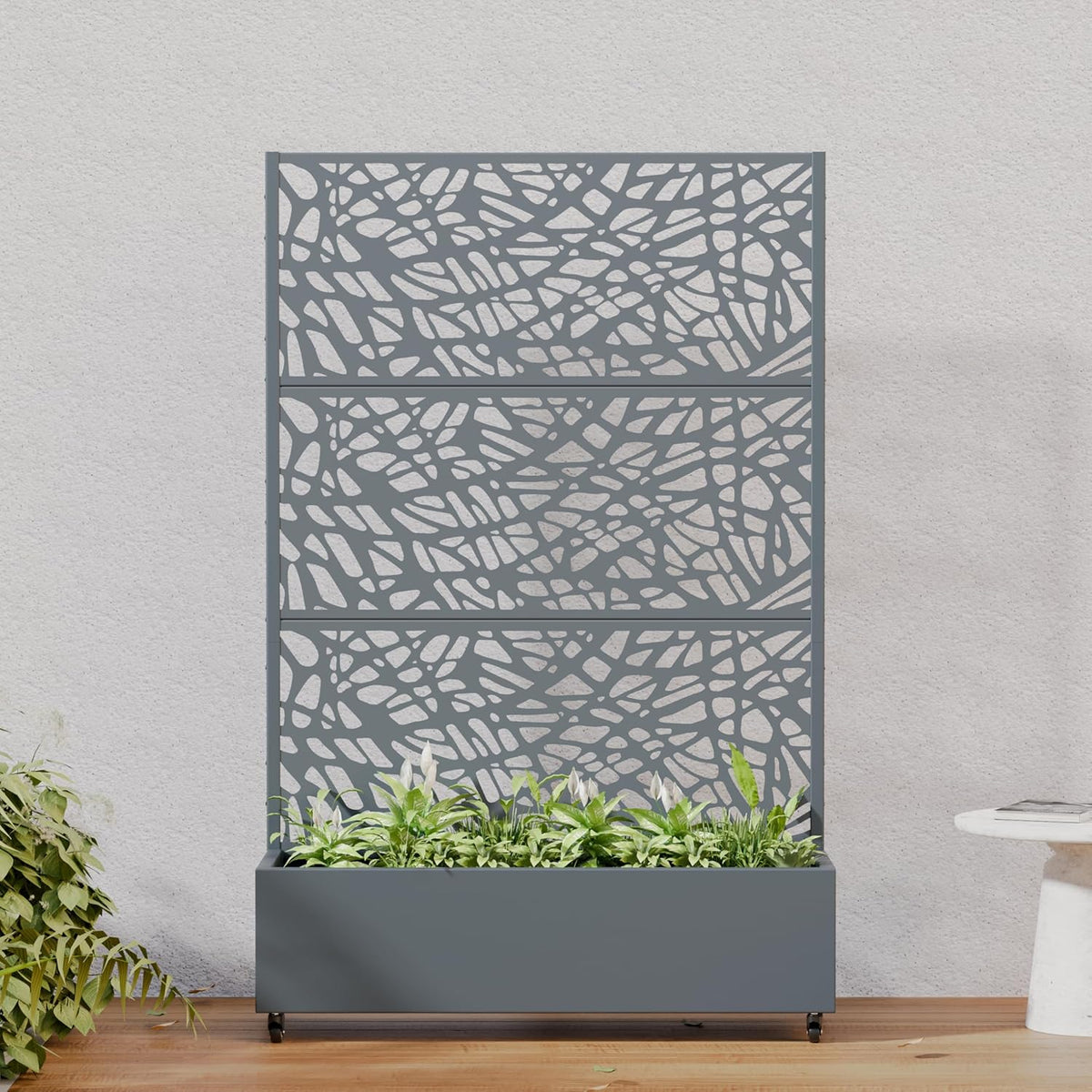 Casaphoria Metal Raised Garden Bed with Trellis and Wheels, 72"x47"x16" Planter Box for Climbing Plants, Vegetables & Vines, Features Drainage Holes and Privacy Screen (Black-Louver) - Colors D