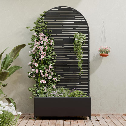 Casaphoria Metal Raised Garden Bed with Trellis and Wheels, 72"x47"x16" Planter Box for Climbing Plants, Vegetables & Vines, Features Drainage Holes and Privacy Screen (Black-Louver) - Colors A