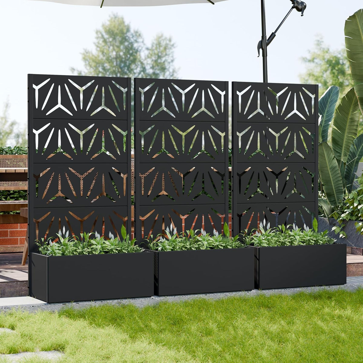 Casaphoria Metal Raised Garden Bed with Trellis and Wheels, 72"x47"x16" Planter Box for Climbing Plants, Vegetables & Vines, Features Drainage Holes and Privacy Screen (Black-Louver) - Colors A