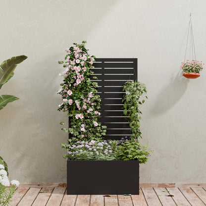 Casaphoria Metal Raised Garden Bed with Trellis and Wheels, 72"x47"x16" Planter Box for Climbing Plants, Vegetables & Vines, Features Drainage Holes and Privacy Screen (Black-Louver) - Colors D