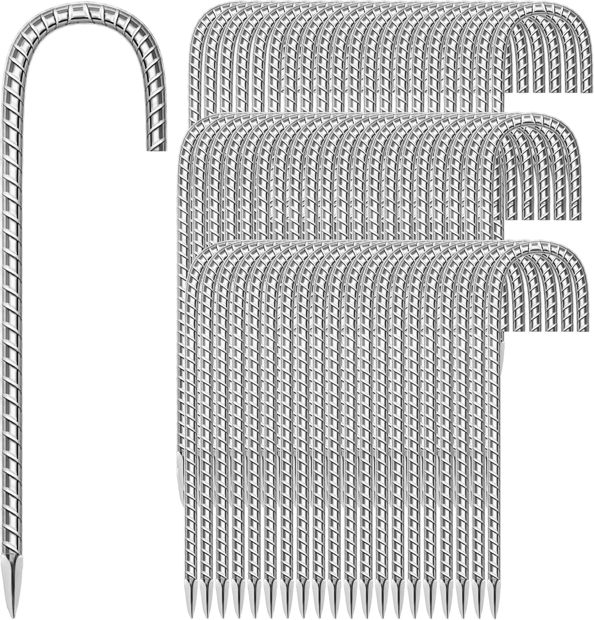 11 Pack Ground Garden Rebar Stakes Rebar 12 Inch Anti-Rust Galvanized Steel U Shape Hook Heavy Duty Ground Anchors for Tents, Position Kits,Fences, and Trampolines Landscape Fabric