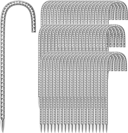 11 Pack Ground Garden Rebar Stakes Rebar 12 Inch Anti-Rust Galvanized Steel U Shape Hook Heavy Duty Ground Anchors for Tents, Position Kits,Fences, and Trampolines Landscape Fabric