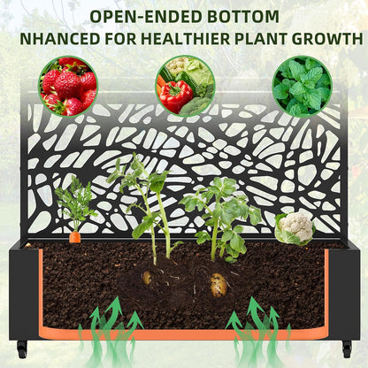Casaphoria Metal Raised Garden Bed with Trellis and Wheels, 72"x47"x16" Planter Box for Climbing Plants, Vegetables & Vines, Features Drainage Holes and Privacy Screen (Black-Louver) - Colors A
