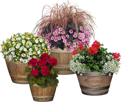 Classic Home and Garden Outdoor Whiskey Resin Flower Pot Barrel Planter, Walnut Brown, 15"