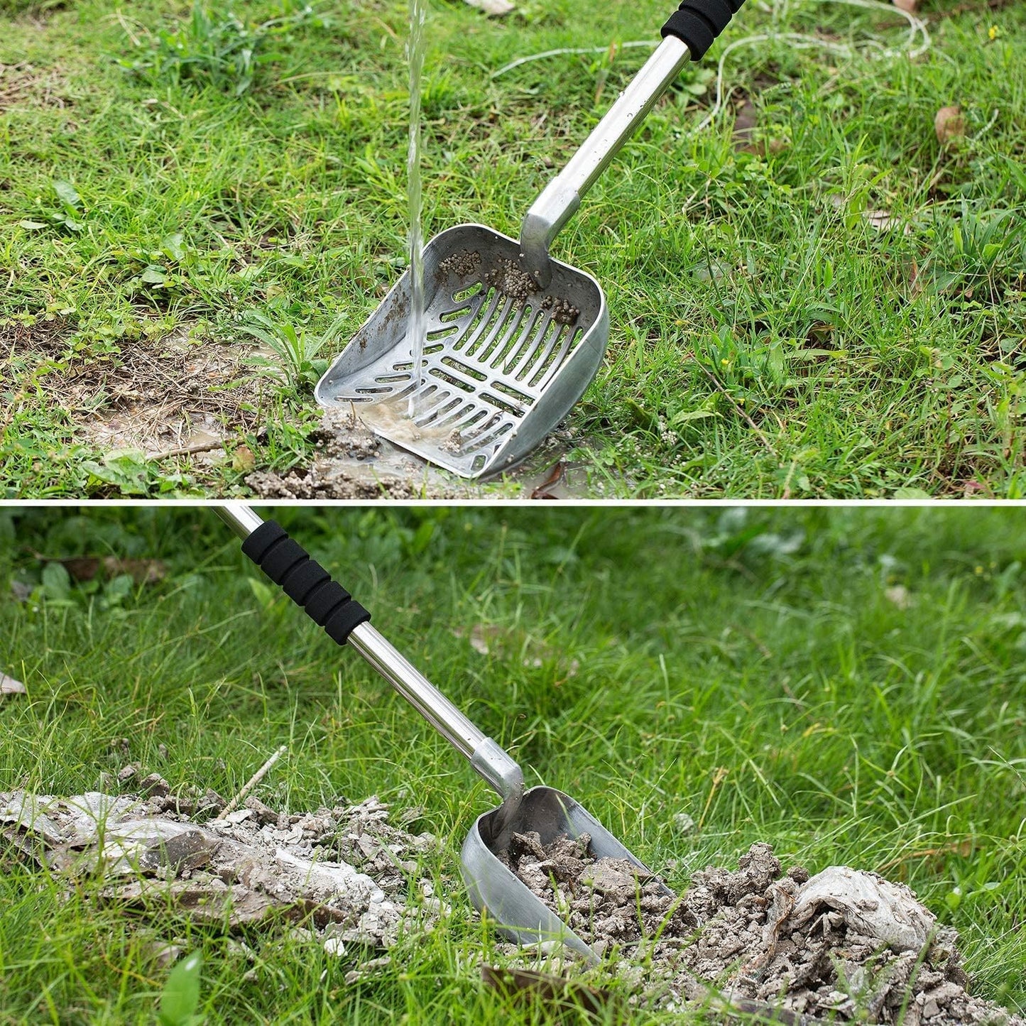 Yangbaga Metal Cat Litter Scoop:Detachable Long Handle Litter Scooper with Deep Shovel,Pooper Scooper Heavy Duty for Litter Box,Stainless Steel Non-Stick Sifter with Foam Padded Grip,No Bending Back