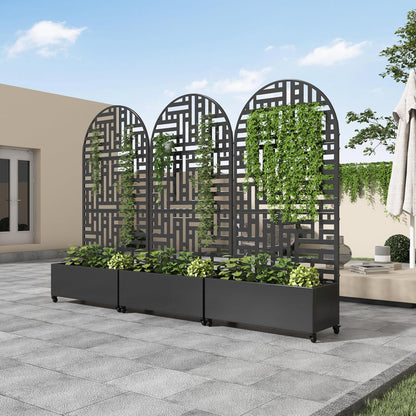 Casaphoria Metal Raised Garden Bed with Trellis and Wheels, 72"x47"x16" Planter Box for Climbing Plants, Vegetables & Vines, Features Drainage Holes and Privacy Screen (Black-Louver) - Colors D