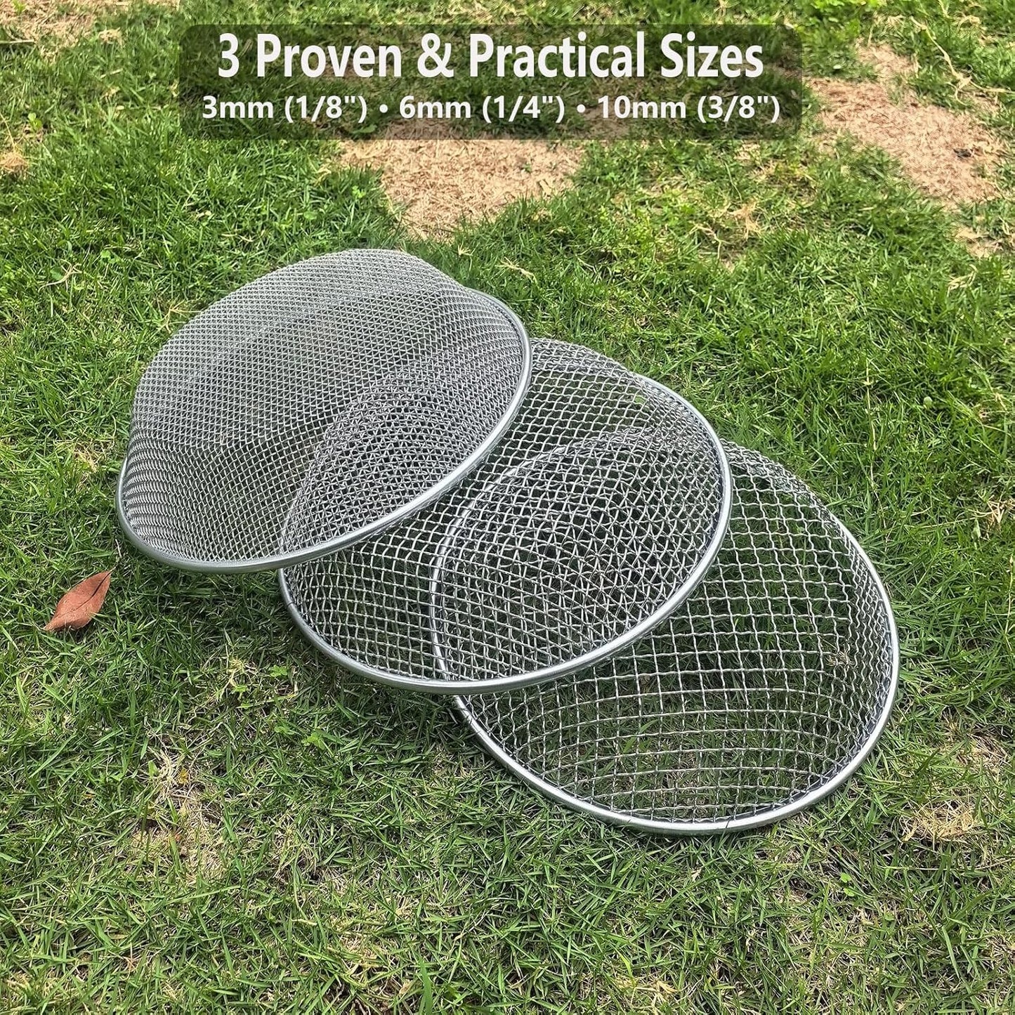 2PCS YUEBM Gardening Sand Soil Compost Sifter Perfect for 5 Gallon Bucket, 1/4 Inch Mesh, 1/8 Inch Mesh