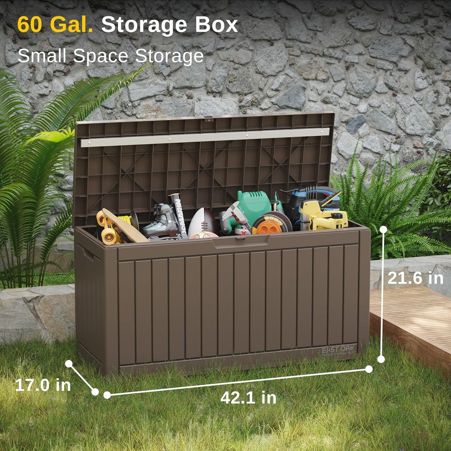 EAST OAK Outdoor Storage Box, 31 Gallon Deck Box Indoor and Outdoor Use, Waterproof Resin Storage Bin for Package Delivery, Patio Cushions, Gardening Tools, Lockable, UV Resistant, Grey