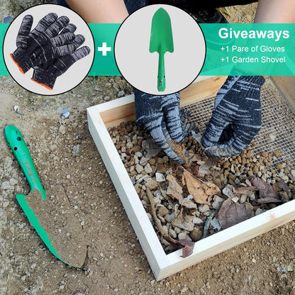 15.74" x 11.81" Soil Sifter - Steel Wire Mesh & Natural Wood Dirt Sifter for Gardening - Compost, Rock, & Dirt Sifter Tool with Gloves and Trowel- Essential Garden Tool for Flower & Vegetable Planting