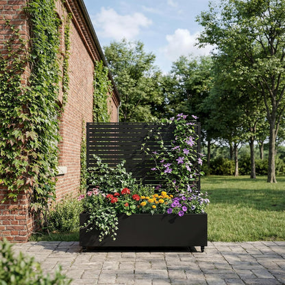 Casaphoria Metal Raised Garden Bed with Trellis and Wheels, 72"x47"x16" Planter Box for Climbing Plants, Vegetables & Vines, Features Drainage Holes and Privacy Screen (Black-Louver) - Colors D