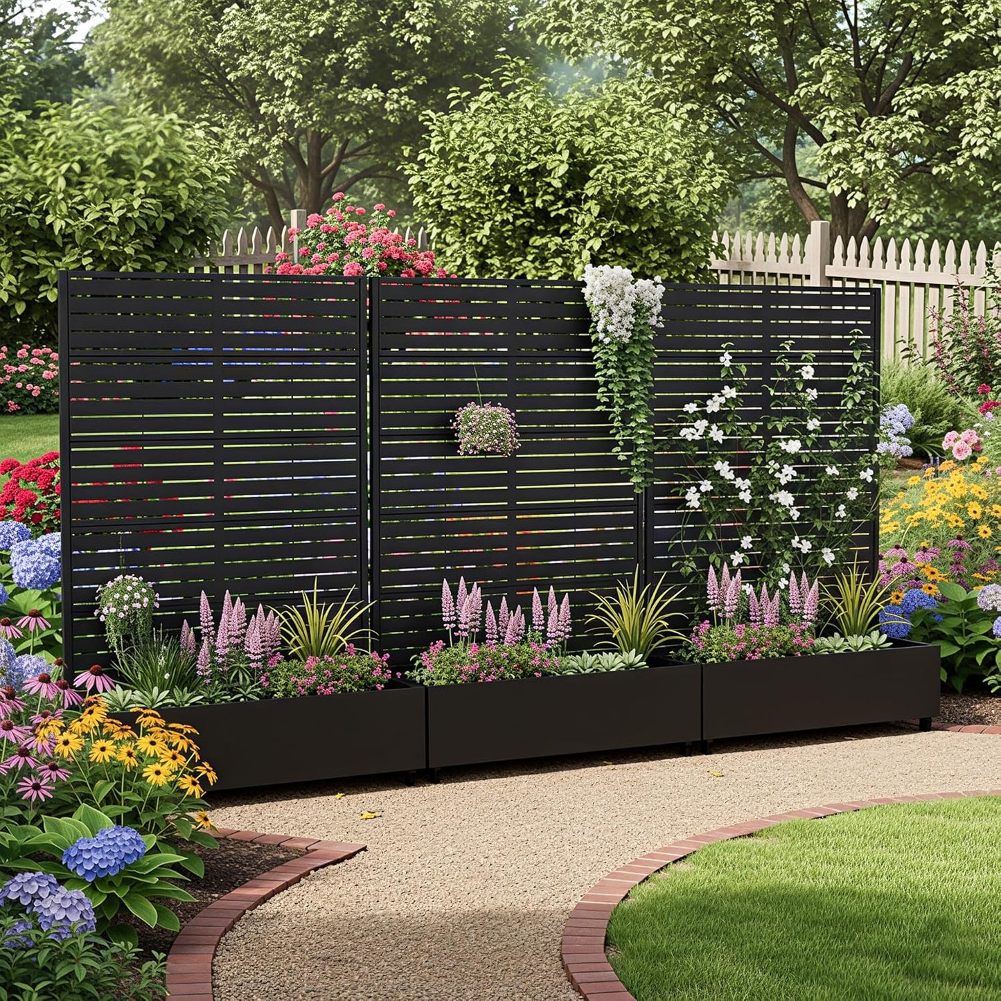 Casaphoria Metal Raised Garden Bed with Trellis and Wheels, 72"x47"x16" Planter Box for Climbing Plants, Vegetables & Vines, Features Drainage Holes and Privacy Screen (Black-Louver) - Colors B