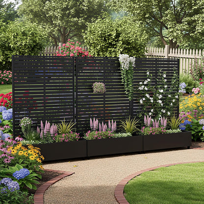 Casaphoria Metal Raised Garden Bed with Trellis and Wheels, 72"x47"x16" Planter Box for Climbing Plants, Vegetables & Vines, Features Drainage Holes and Privacy Screen (Black-Louver) - Colors B