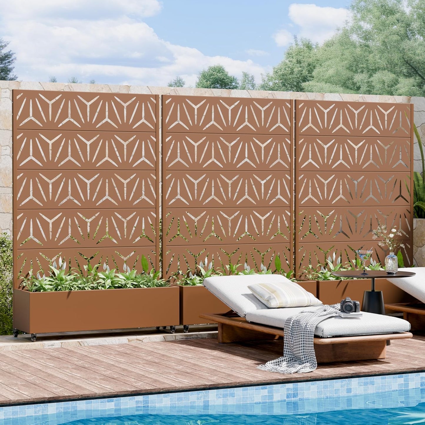 Casaphoria Metal Raised Garden Bed with Trellis and Wheels, 72"x47"x16" Planter Box for Climbing Plants, Vegetables & Vines, Features Drainage Holes and Privacy Screen (Black-Louver) - Colors B