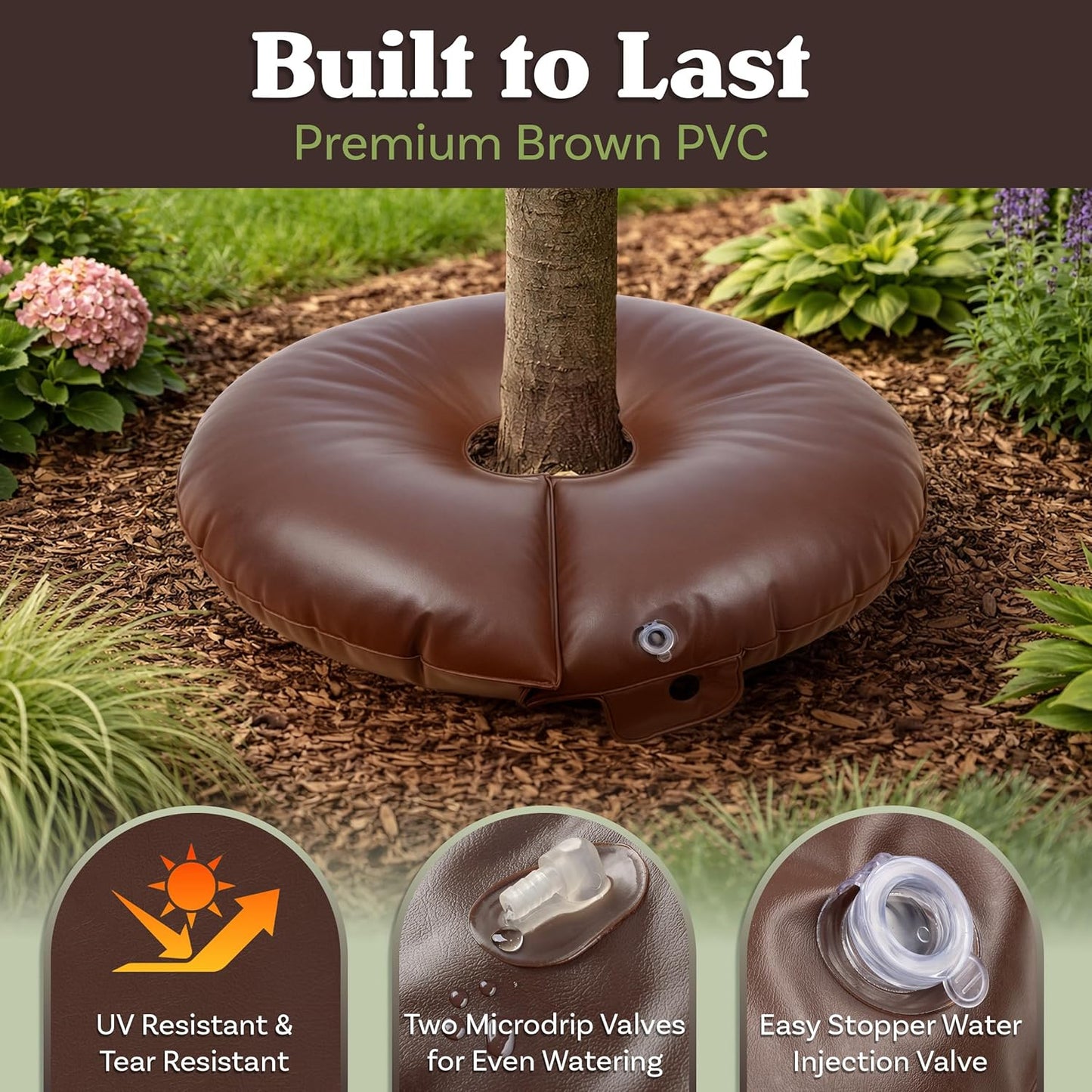 15 Gallon Tree Watering Ring - Heavy Duty PVC Round Reusable Refillable Automatic Drip Irrigation System for Shrubs, Sapling, or Small Tree Watering Bags Slow Release by Pure Garden