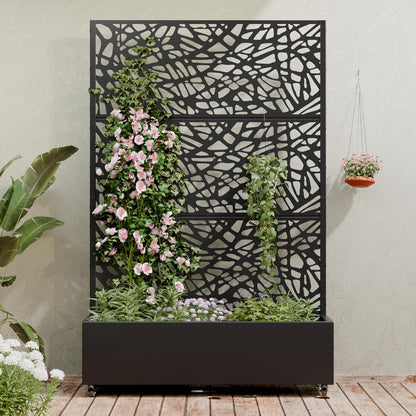 Casaphoria Metal Raised Garden Bed with Trellis and Wheels, 72"x47"x16" Planter Box for Climbing Plants, Vegetables & Vines, Features Drainage Holes and Privacy Screen (Black-Louver) - Colors B