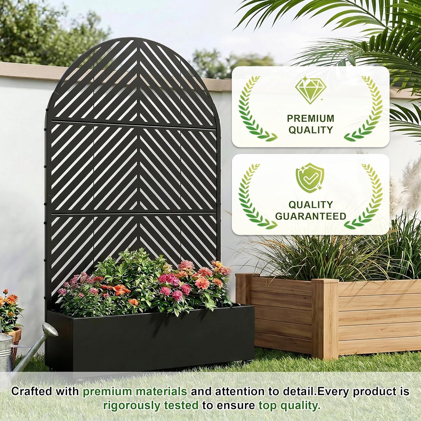Casaphoria Metal Raised Garden Bed with Trellis and Wheels, 72"x47"x16" Planter Box for Climbing Plants, Vegetables & Vines, Features Drainage Holes and Privacy Screen (Black-Louver) - Colors A