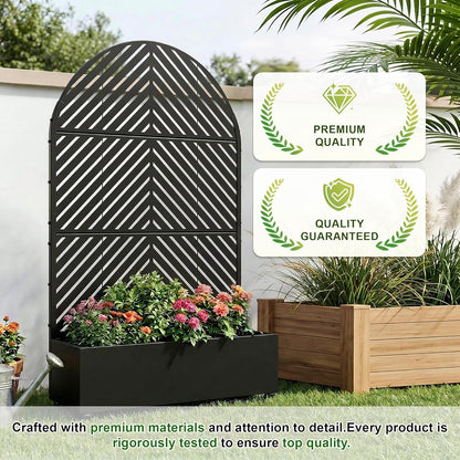 Casaphoria Metal Raised Garden Bed with Trellis and Wheels, 72"x47"x16" Planter Box for Climbing Plants, Vegetables & Vines, Features Drainage Holes and Privacy Screen (Black-Louver) - Colors A