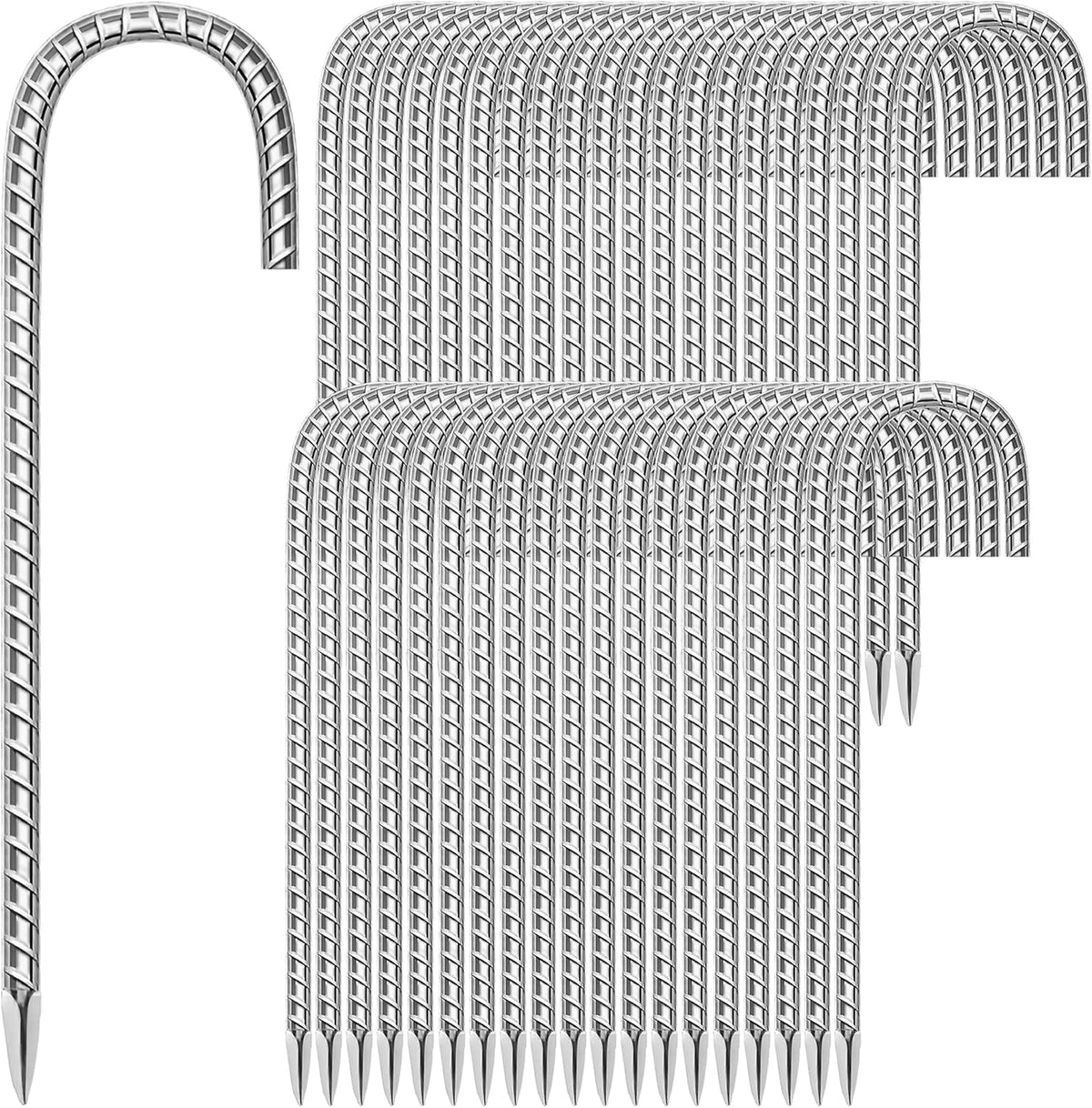 11 Pack Ground Garden Rebar Stakes Rebar 12 Inch Anti-Rust Galvanized Steel U Shape Hook Heavy Duty Ground Anchors for Tents, Position Kits,Fences, and Trampolines Landscape Fabric