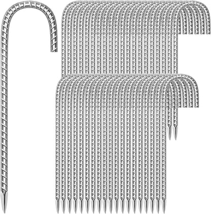 11 Pack Ground Garden Rebar Stakes Rebar 12 Inch Anti-Rust Galvanized Steel U Shape Hook Heavy Duty Ground Anchors for Tents, Position Kits,Fences, and Trampolines Landscape Fabric