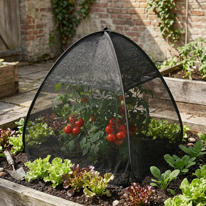 2 Pcs Pop Up Garden Netting Bug and Shade Covers, 22" x 22" x 22" Plant Sun Shade Top Bird Netting Tents, Insect Barrier Sun Protection Plant Cover Tent for Outdoor Plants Vegetables Fruits (Black)