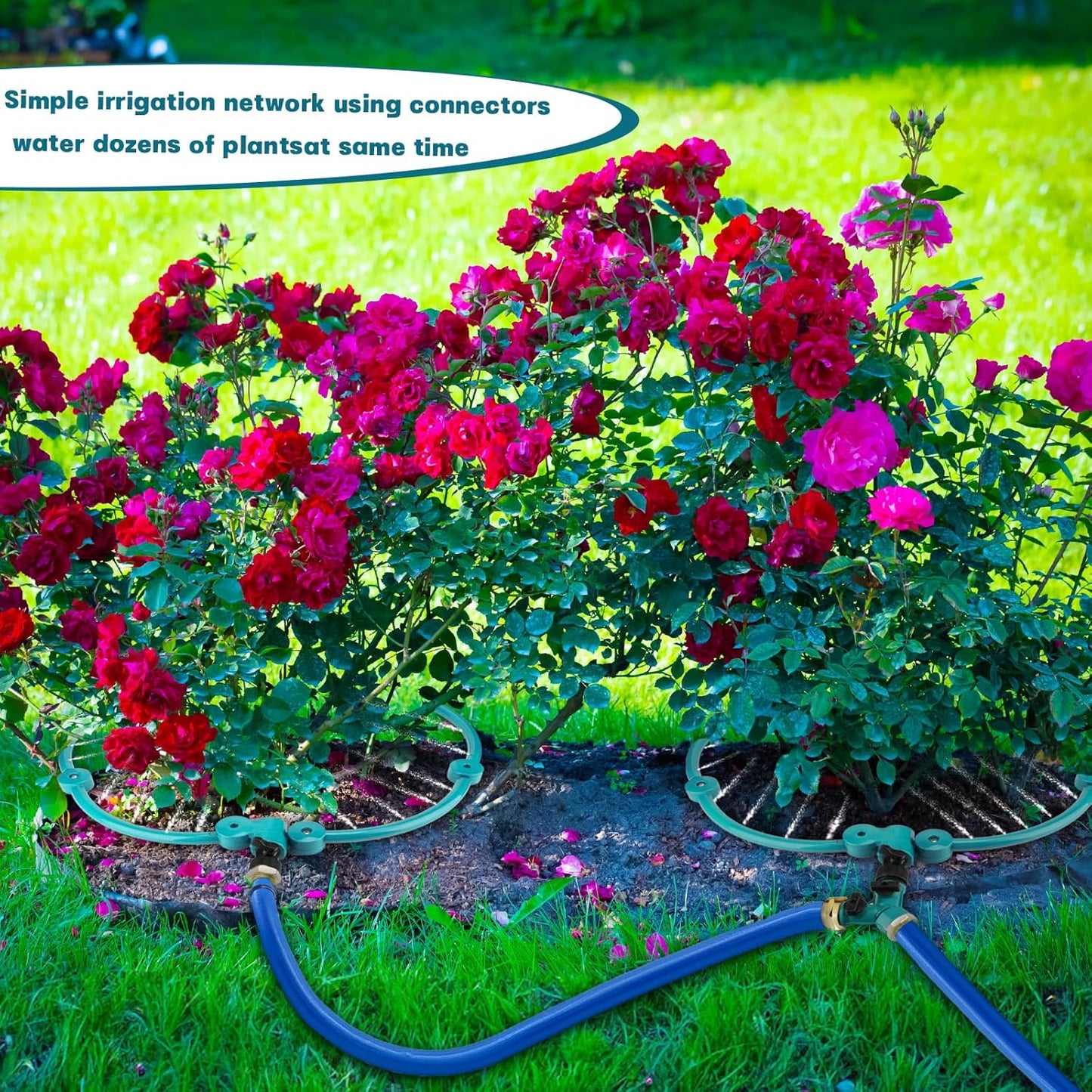4 Pcs 360° Tree Water System Tree Root Watering Ring 13 Inch Circle Sprinkler Irrigation Slow Release Targeted Water with Y Hose Splitter for New Tree Outdoor Plants Raised Garden Beds (Green, Small)