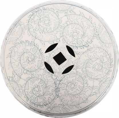 JONATHAN Y Double Happiness 18" Ceramic Garden Stool, Traditional Chinoiserie Dusty Teal and White Indoor/Outdoor Patio Drum Accent Side Table and Plant Stand TBL1013C