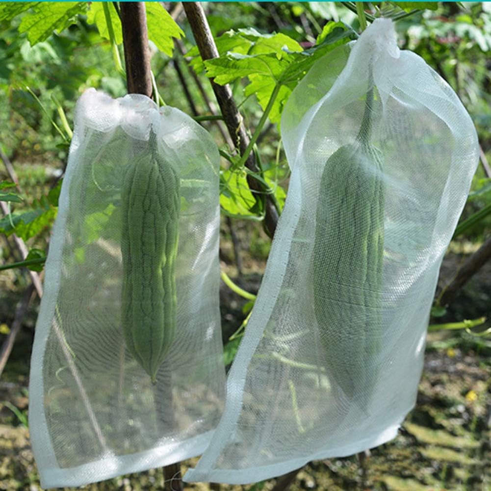 Bird Netting 23.6" Hx37.4 W Garden Netting Insect Pest Barrier,Plant Cover Fruit Tree Netting Mesh Protection Bag with Drawstring,White,5 Pack