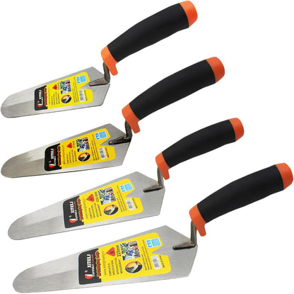 4-Pack Gauging Trowel Set, 6" & 7" & 8" & 9" Gauging Trowel Set Pointing Trowel Set with Soft Grip,Masonry Hand Tool for Brickwork, Blockwork, Stonework, Masonry ﻿ (Rounded End)