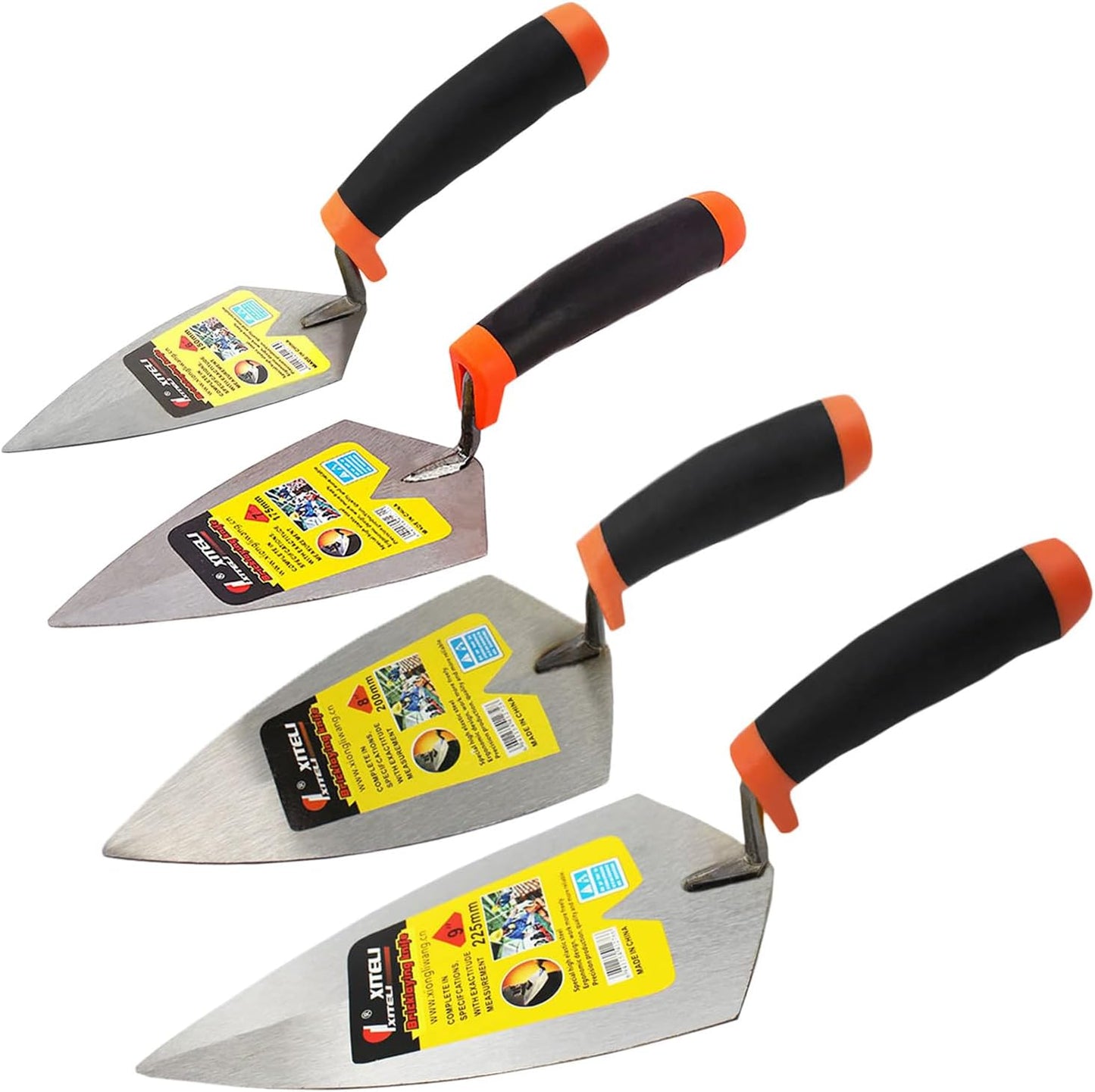 4-Pack Gauging Trowel Set, 6" & 7" & 8" & 9" Gauging Trowel Set Pointing Trowel Set with Soft Grip,Masonry Hand Tool for Brickwork, Blockwork, Stonework, Masonry ﻿ (Rounded End)