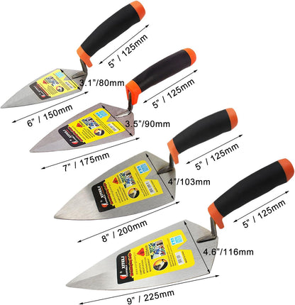 4-Pack Gauging Trowel Set, 6" & 7" & 8" & 9" Gauging Trowel Set Pointing Trowel Set with Soft Grip,Masonry Hand Tool for Brickwork, Blockwork, Stonework, Masonry ﻿ (Rounded End)