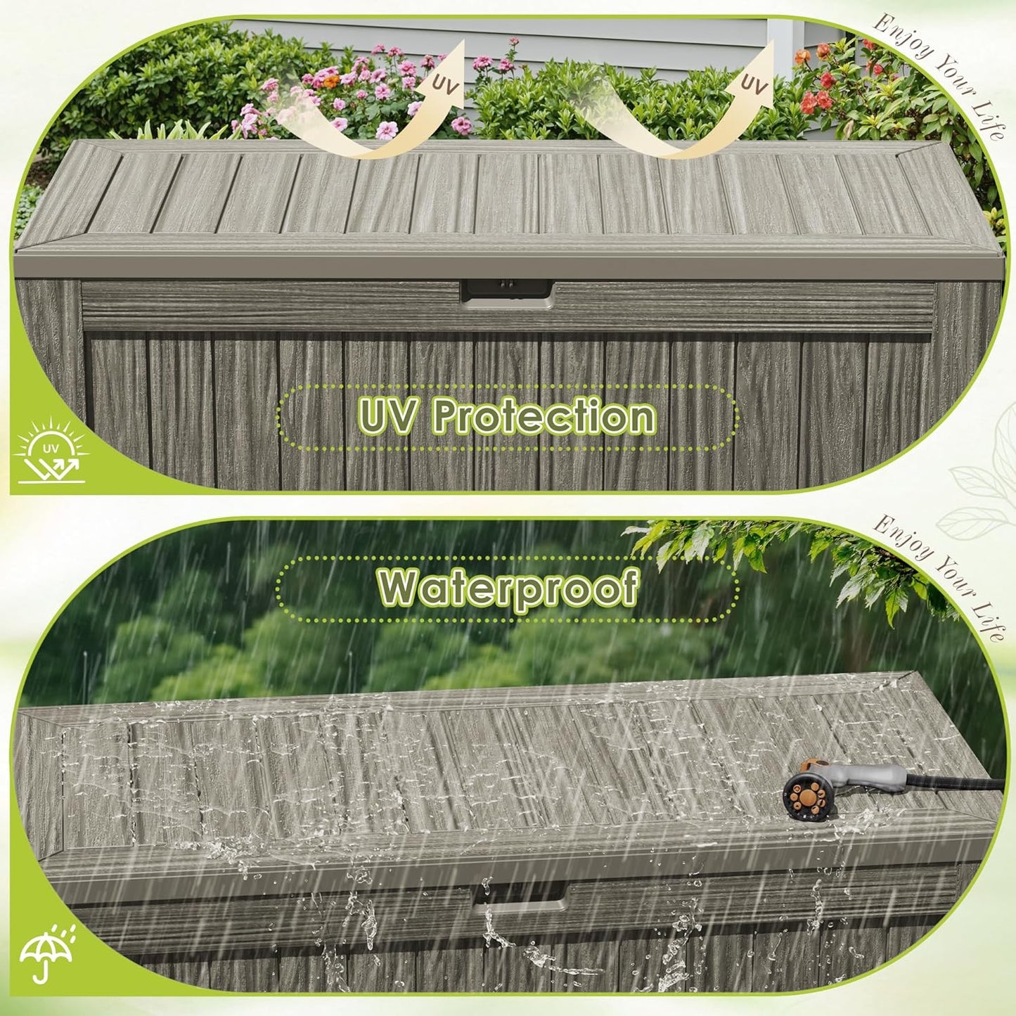 Devoko 100 Gallon Waterproof Large Resin Deck Box Indoor Outdoor Lockable Storage Container for Patio Furniture Cushions Garden Tools (100 Gallon, Black)