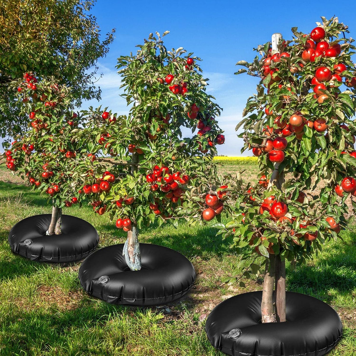 TaoBary 4 Pcs 10 Gallon Tree Watering Ring Bag Slow Release Watering Bag Deep Root Automatic Drip System PVC Drip Irrigation Pouch Donuts for Newly Planted Multi Trunk Trees Shrubs (Black)