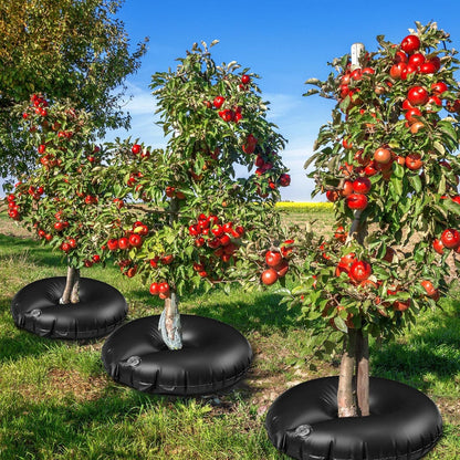 TaoBary 4 Pcs 10 Gallon Tree Watering Ring Bag Slow Release Watering Bag Deep Root Automatic Drip System PVC Drip Irrigation Pouch Donuts for Newly Planted Multi Trunk Trees Shrubs (Black)