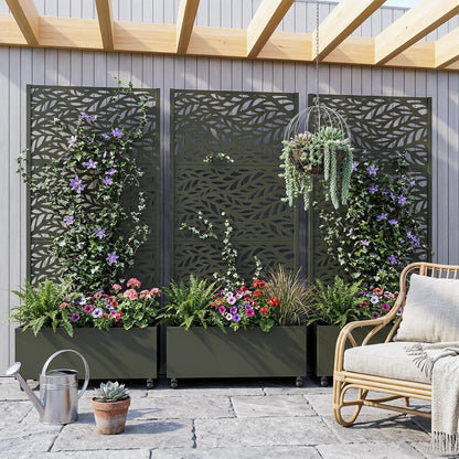 Casaphoria Metal Raised Garden Bed with Trellis and Wheels, 72"x47"x16" Planter Box for Climbing Plants, Vegetables & Vines, Features Drainage Holes and Privacy Screen (Black-Louver) - Colors D
