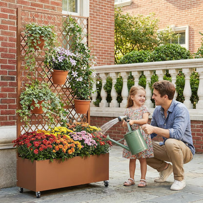Casaphoria Metal Raised Garden Bed with Trellis and Wheels, 72"x47"x16" Planter Box for Climbing Plants, Vegetables & Vines, Features Drainage Holes and Privacy Screen (Black-Louver) - Colors A