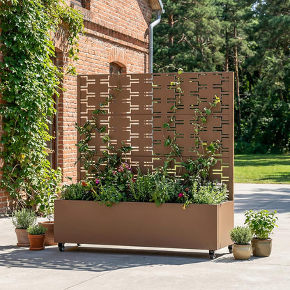 Casaphoria Metal Raised Garden Bed with Trellis and Wheels, 72"x47"x16" Planter Box for Climbing Plants, Vegetables & Vines, Features Drainage Holes and Privacy Screen (Black-Louver) - Colors A