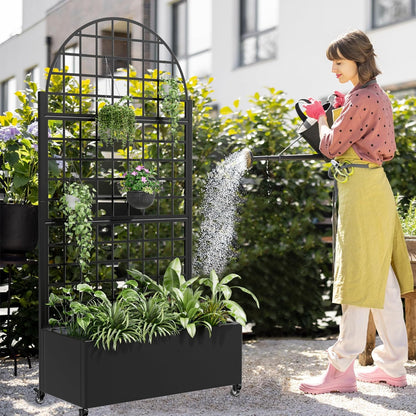 Casaphoria Metal Raised Garden Bed with Trellis and Wheels, 72"x47"x16" Planter Box for Climbing Plants, Vegetables & Vines, Features Drainage Holes and Privacy Screen (Black-Louver) - Colors B