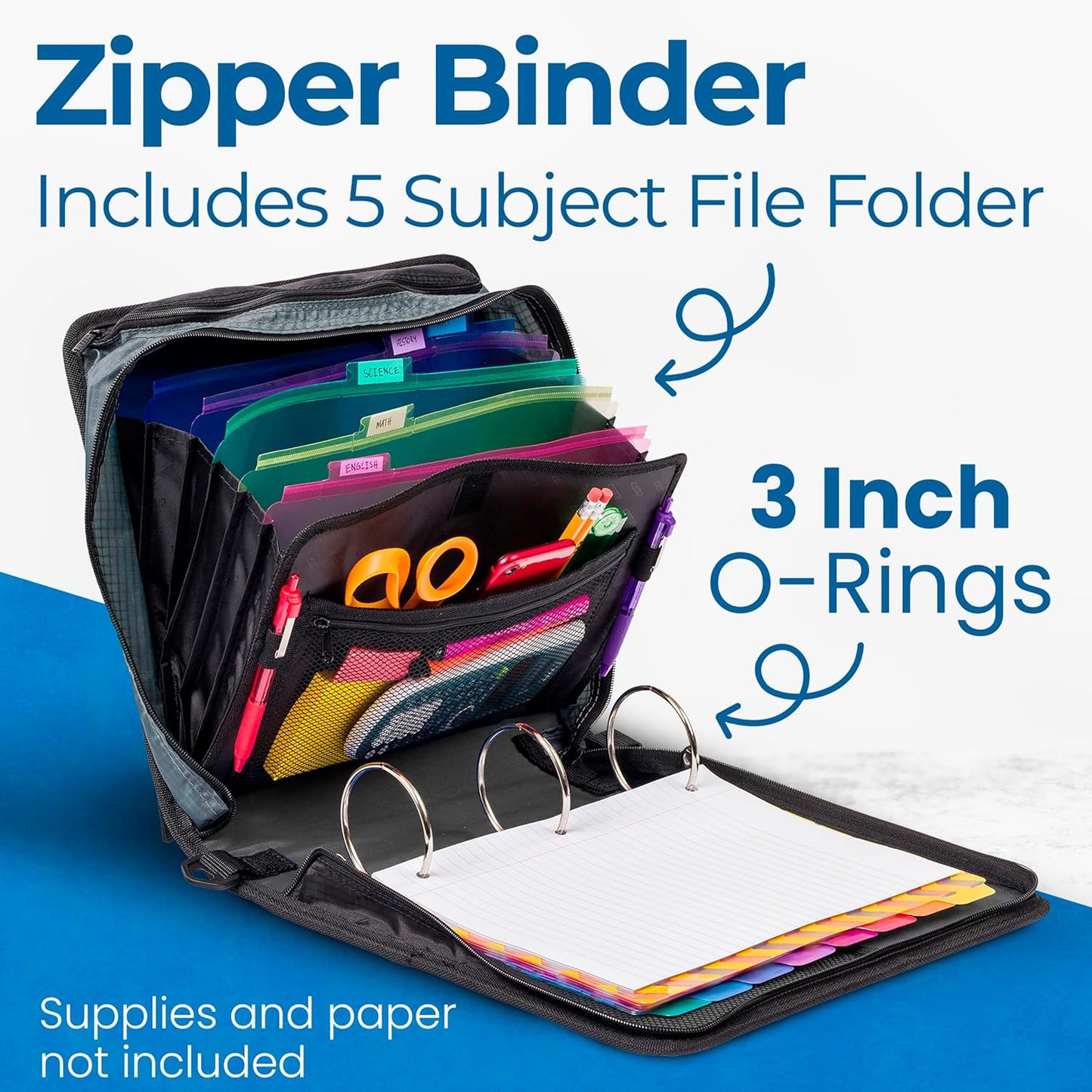 School Zipper Binder | 3-Inch O-Rings | 600-Sheet | D-146 Key Lime