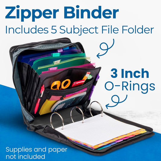 School Zipper Binder | 3-Inch O-Rings | 600-Sheet | D-146 Key Lime