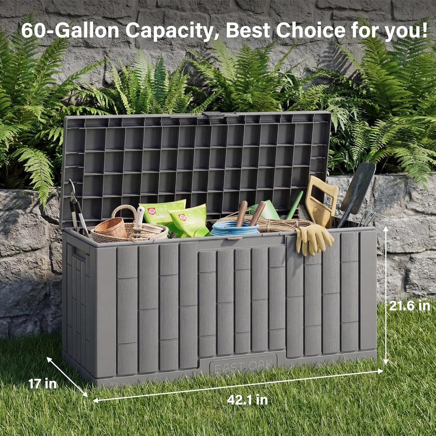 EAST OAK Outdoor Storage Box, 31 Gallon Deck Box Indoor and Outdoor Use, Waterproof Resin Storage Bin for Package Delivery, Patio Cushions, Gardening Tools, Lockable, UV Resistant, Grey