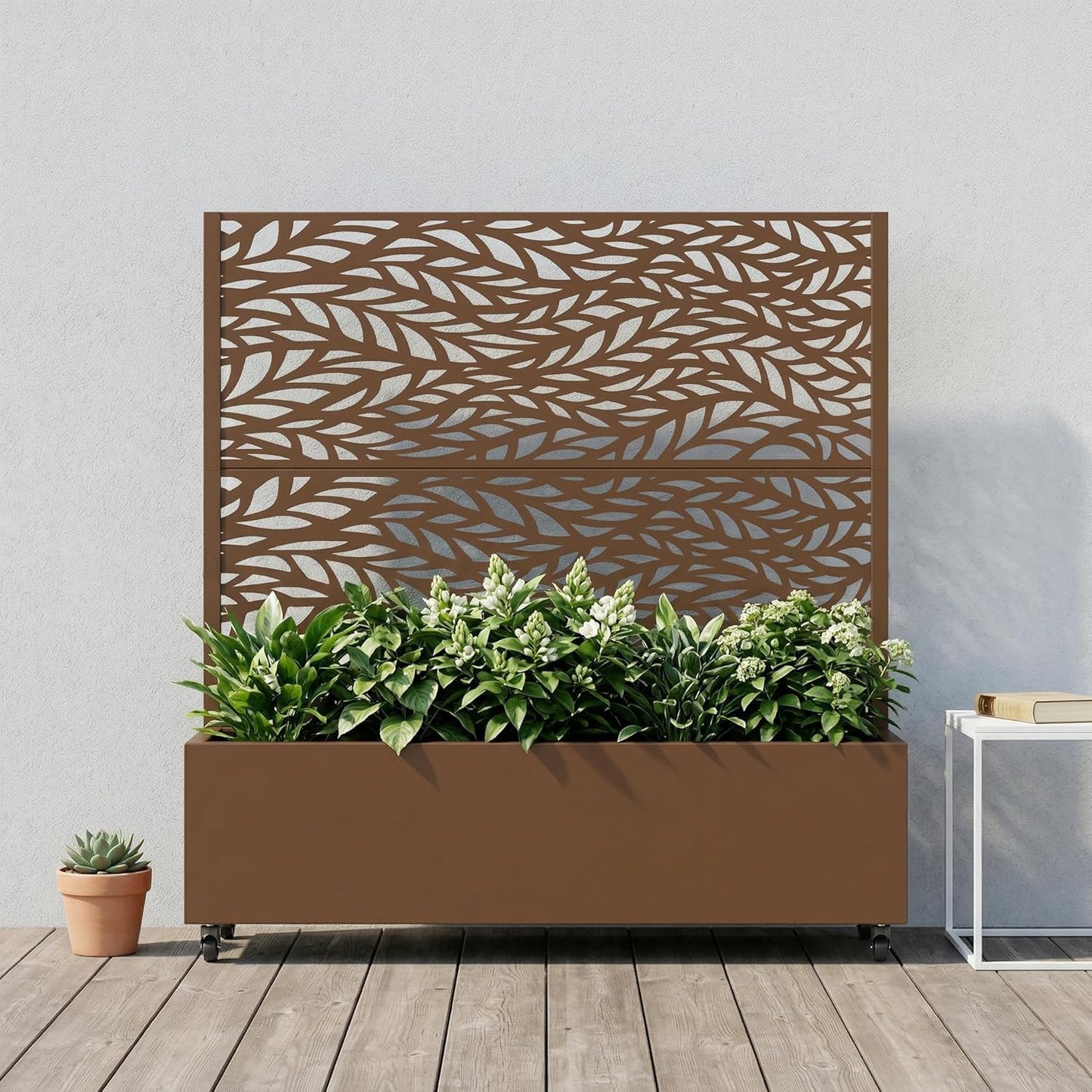 Casaphoria Metal Raised Garden Bed with Trellis and Wheels, 72"x47"x16" Planter Box for Climbing Plants, Vegetables & Vines, Features Drainage Holes and Privacy Screen (Black-Louver) - Colors C