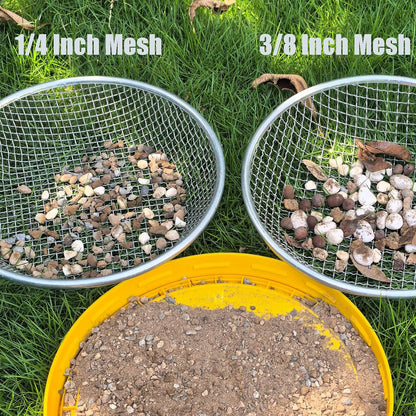 2PCS YUEBM Gardening Sand Soil Compost Sifter Perfect for 5 Gallon Bucket, 1/4 Inch Mesh, 1/8 Inch Mesh