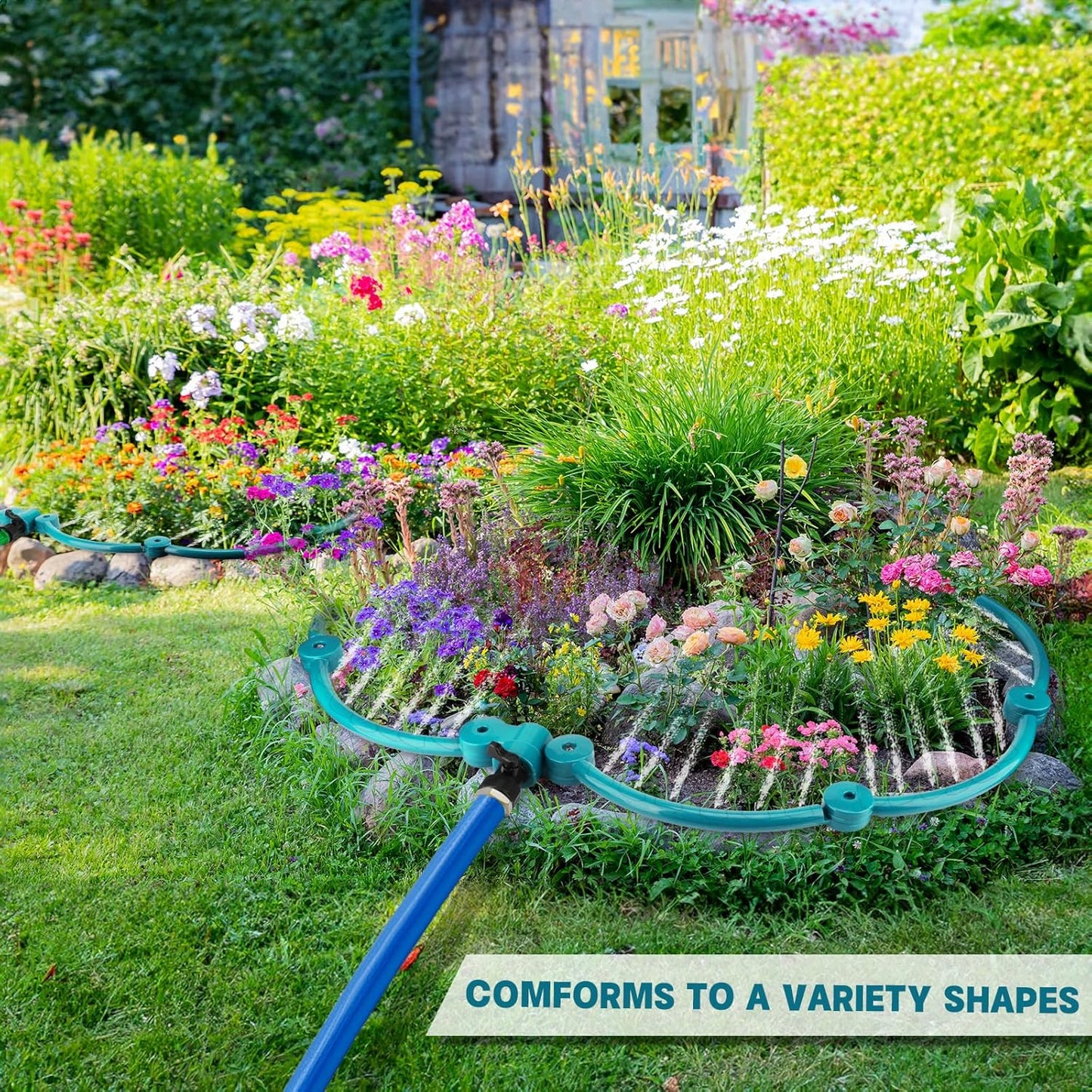 2Pcs 360° Tree Water System Tree Watering Ring 13 Inch Circle Sprinkler and Irrigation System Targeted Water with Y Hose Splitter for New Tree Outdoor Plants Raised Garden Beds Shrubs (Green, Small)