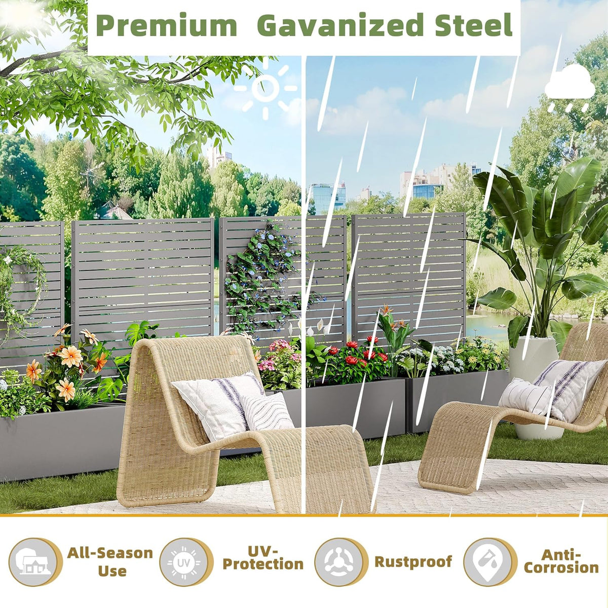 Casaphoria Metal Raised Garden Bed with Trellis and Wheels, 72"x47"x16" Planter Box for Climbing Plants, Vegetables & Vines, Features Drainage Holes and Privacy Screen (Black-Louver) - Colors A