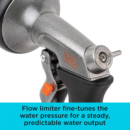 Black + Decker® 8-Pattern Zinc Front Trigger Nozzle – Durable Metal Build, Comfortable Grip, Precision Control BD59378