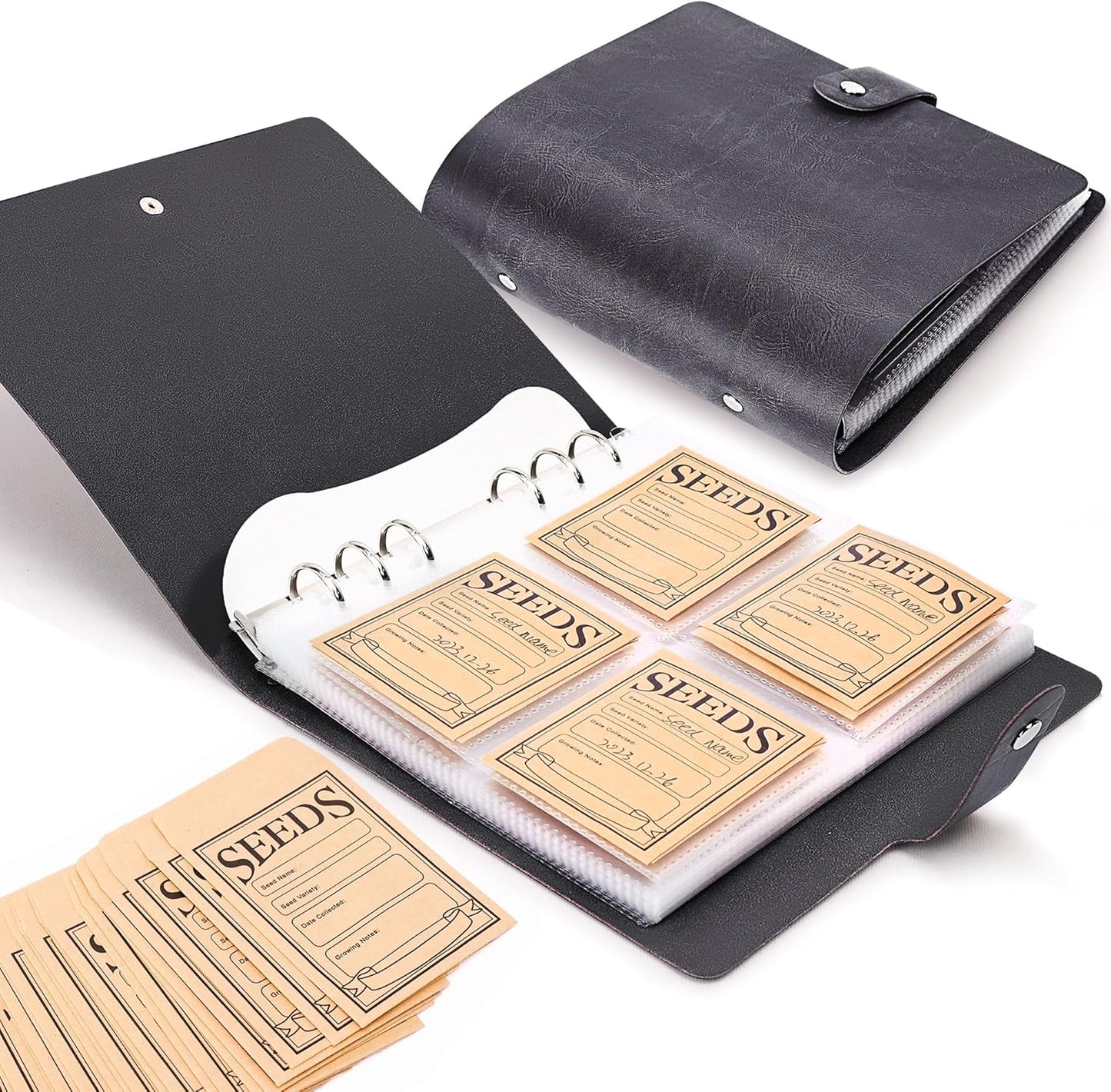 Seed Packet Organizer Binder, Garden Planner Packet with 25 Pack Clear Pocket Sleeves(Slot 3.9" x 5.5") 50Pcs Seed Storage Envelopes, Fit for Standard Seed Packets