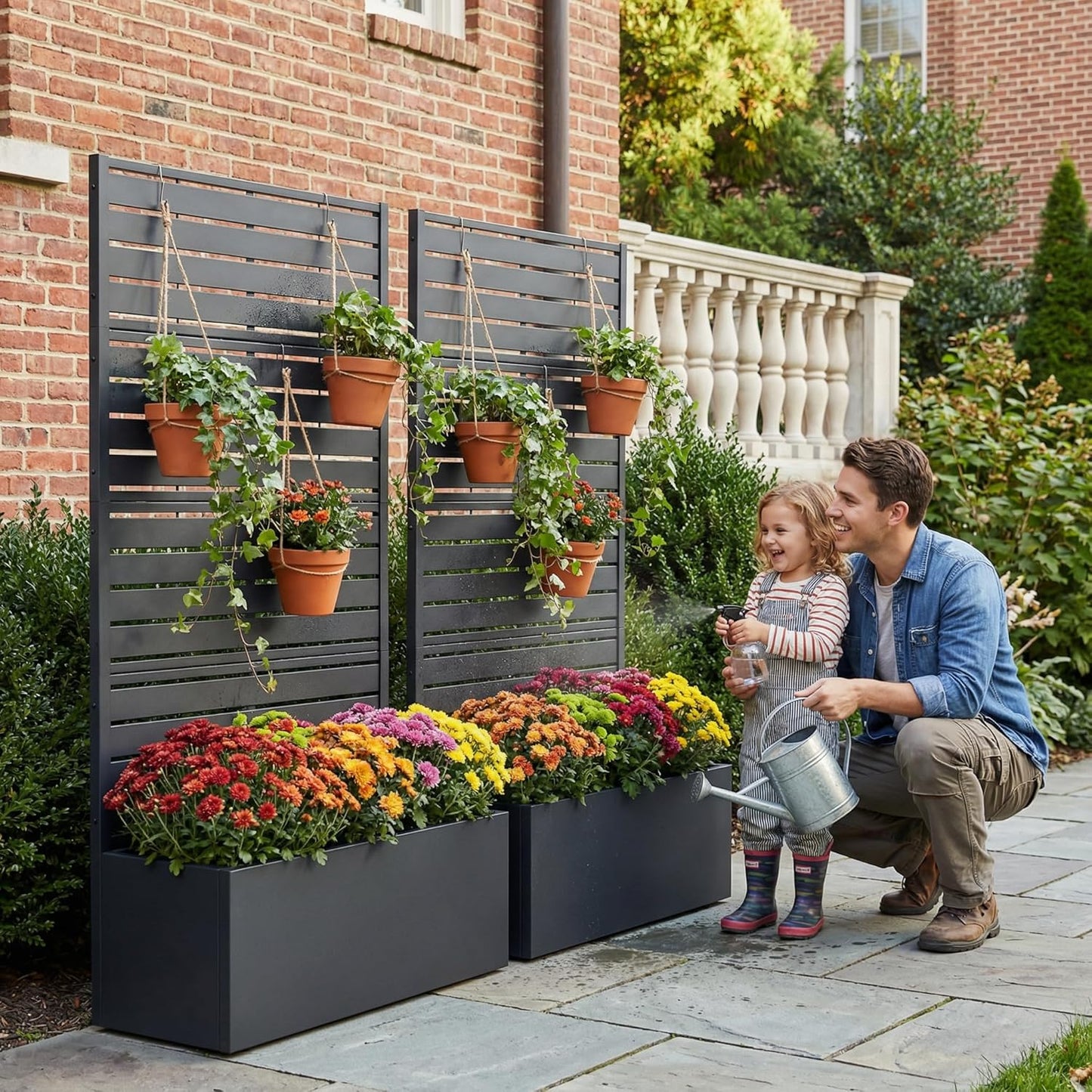Casaphoria Metal Raised Garden Bed with Trellis and Wheels, 72"x47"x16" Planter Box for Climbing Plants, Vegetables & Vines, Features Drainage Holes and Privacy Screen (Black-Louver) - Colors D