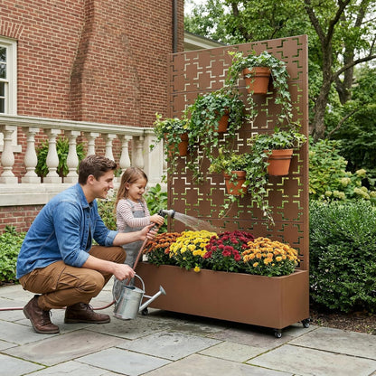 Casaphoria Metal Raised Garden Bed with Trellis and Wheels, 72"x47"x16" Planter Box for Climbing Plants, Vegetables & Vines, Features Drainage Holes and Privacy Screen (Black-Louver) - Colors D