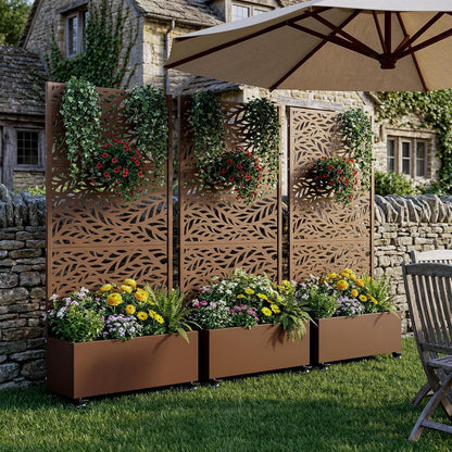Casaphoria Metal Raised Garden Bed with Trellis and Wheels, 72"x47"x16" Planter Box for Climbing Plants, Vegetables & Vines, Features Drainage Holes and Privacy Screen (Black-Louver) - Colors C